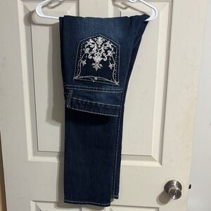 Dark Blue Jeans with Embroidered Pockets